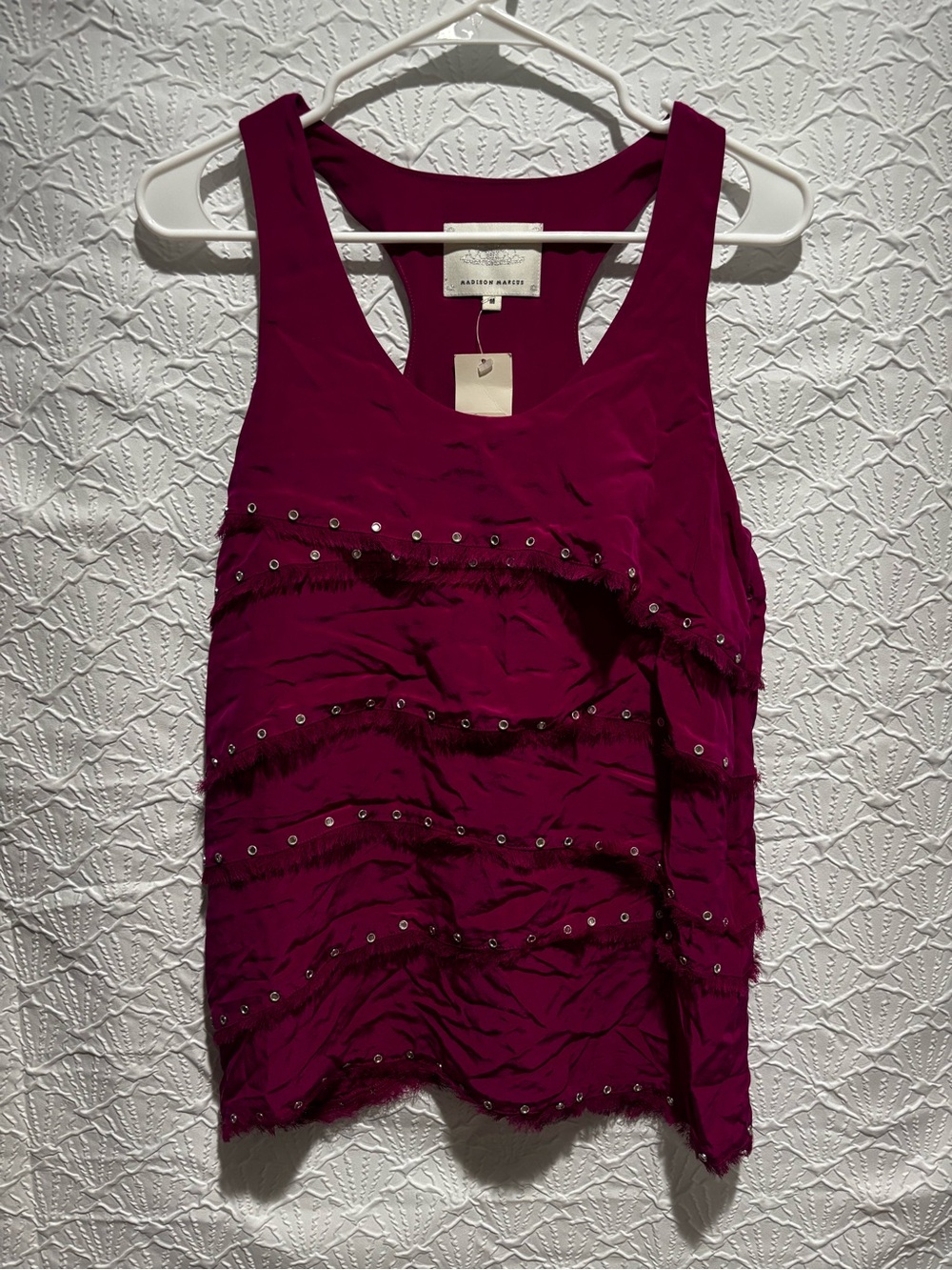 Madison Marcus 100% Silk Studded Tank Top Purple Plum Racerback Medium NWT